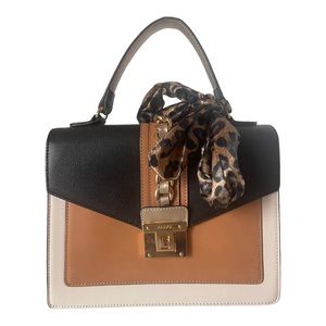 Aldo Colorblock Purse Tote Beige Tan Gold Crossbody Top Handle Leopard Scarf